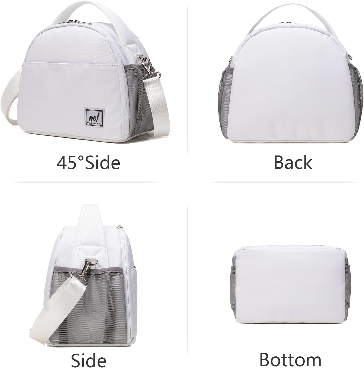 NOL Natural Organic Lifestyle Lunch Bag Insulated Cooler Bag for Women Nylon Waterproof Lightweight Lunch Box Organiser (White) - Image 3