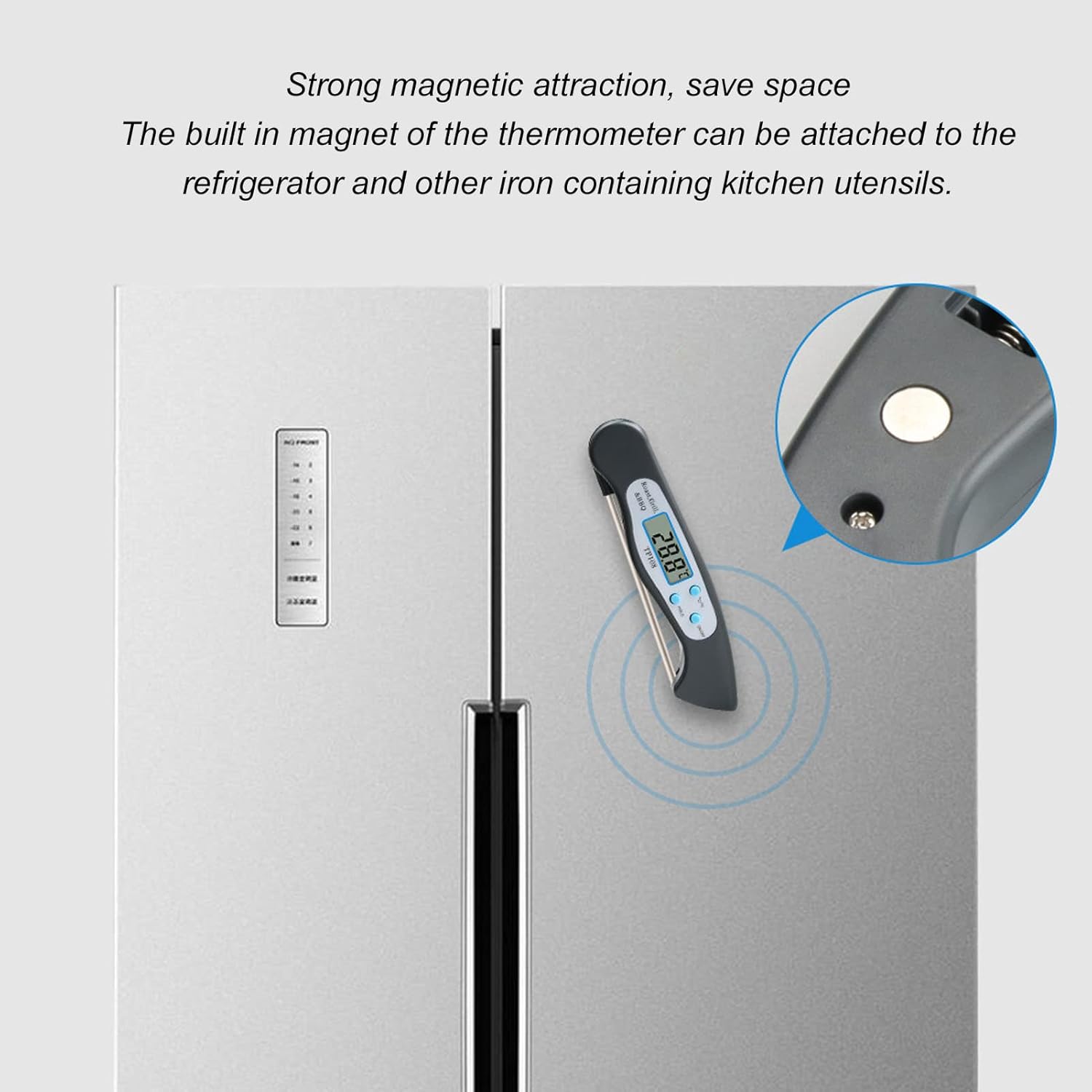 review Digital Thermometer for Cooking, Magnetic Instant Read Meat Thermometer with Folding Probe for Cooking Baking Grilling BBQ (Grey)