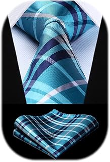 HISDERN Mens Ties Plaid Tie and Pocket Square Set Classic Woven Formal Checkered Neckties & Handkerchief Wedding Party