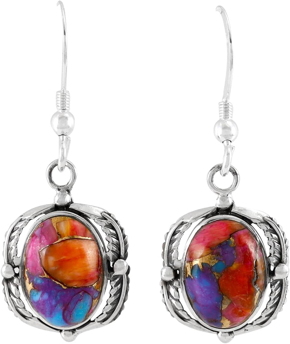 Turquoise Earrings 925 Sterling Silver & Genuine Gemstones (Choose Color)