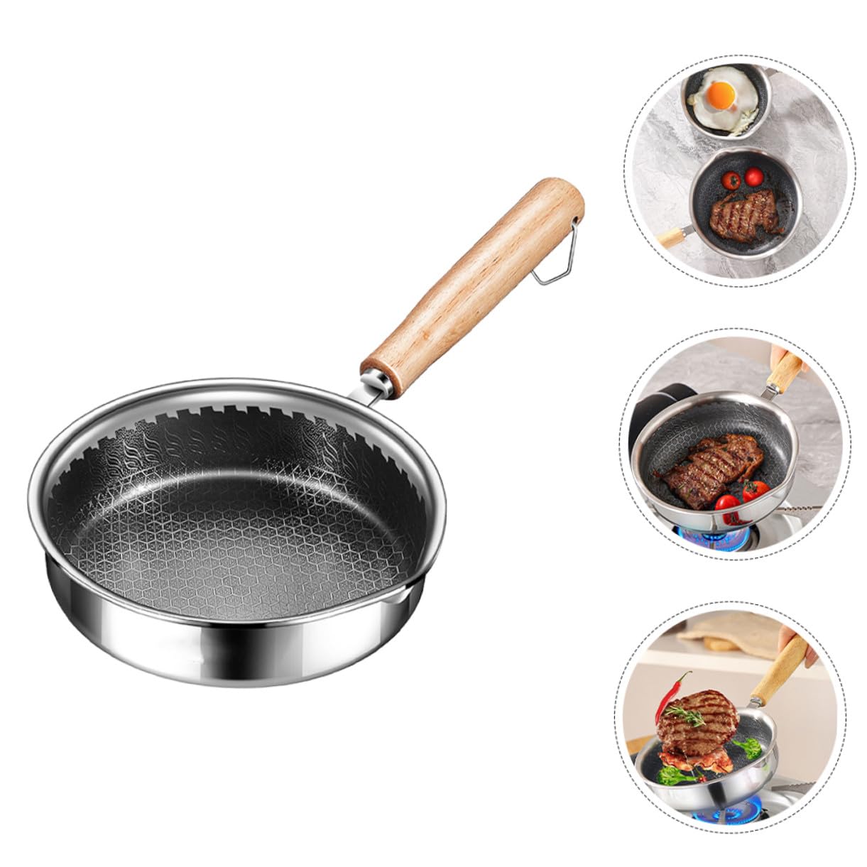 POPETPOP Padella Antiaderente in Acciaio Inox Padella per Uova e Bistecche Fondo Piatto per Distribuzione Calore Uniforme Comodo Manico per Presa Salda Leggera e Portatile