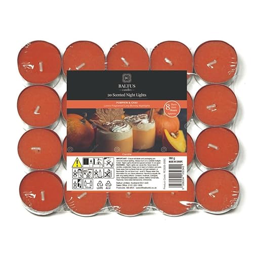 OnlineStreet Scented Tealight Votive Candles Pack - Wax Tarts in Different Assorted Refreshing Fragrances with 8 Hours Burning Time (Pumpkin & Chai - Pack of 20)
