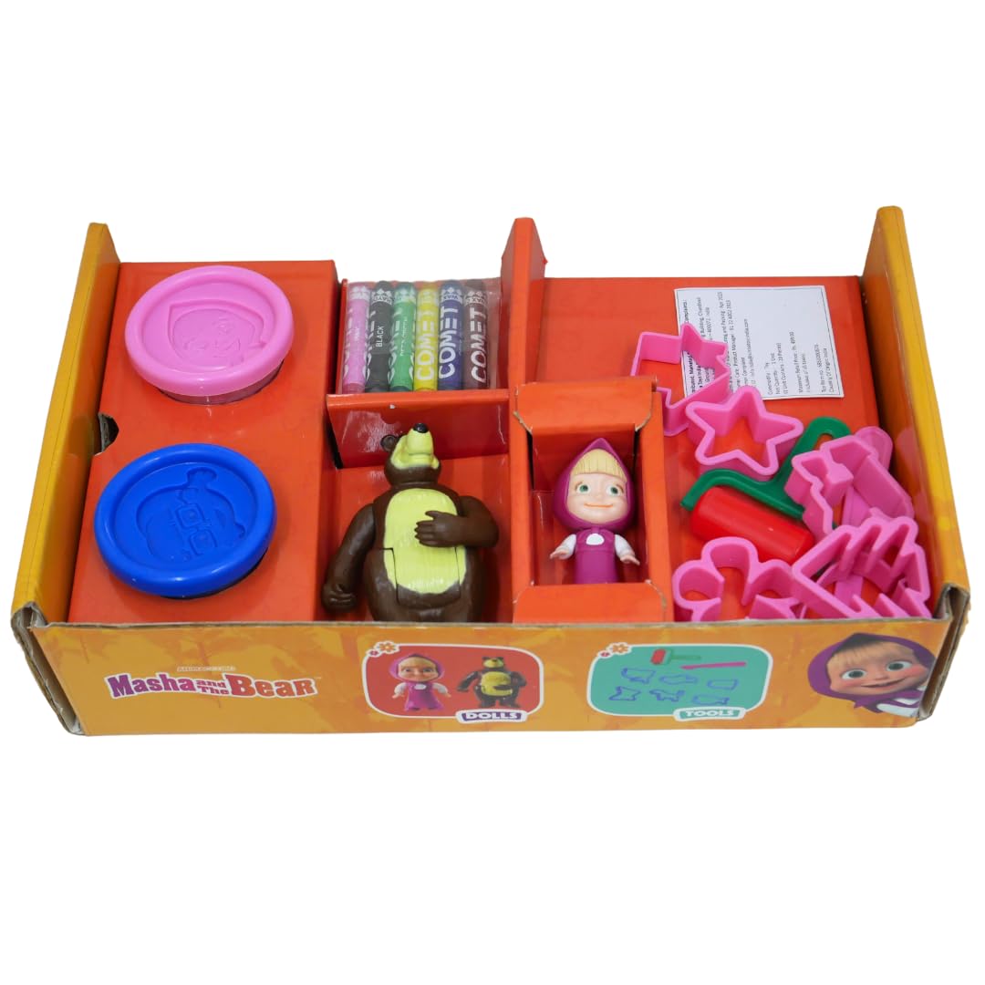 Simba Masha and The Bear Squishy Fun Dough Play Set with Moulds and Figure, Ages 3+ 4