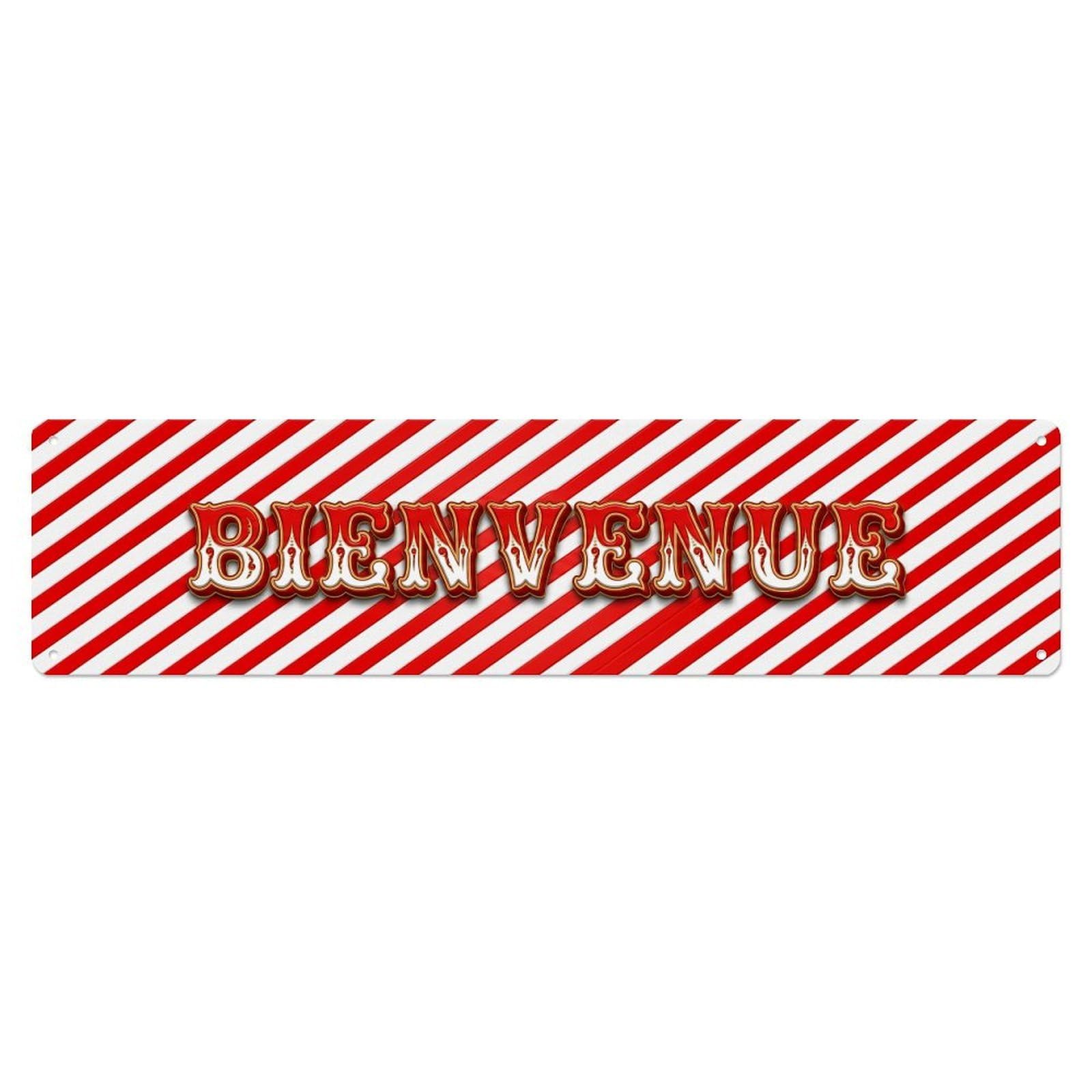 Candy Stripe Carnival Welcome Metal Tin Skinny Sign Plaque Wall Decor for Cafe, Club Bar, Office, Home Garden Metal Poster 4x16Inch
