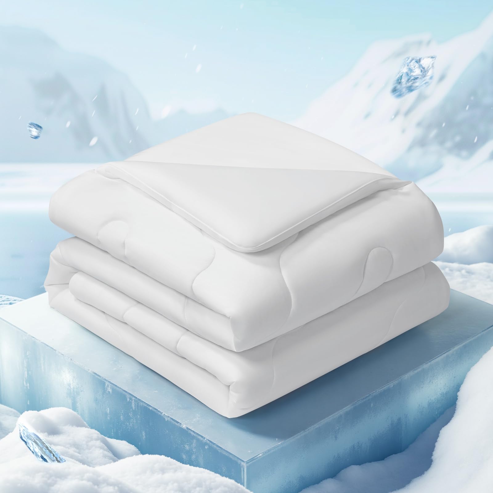 EASELAND All Season Cooling Comforter King, Cold Touch Fabric Absorbs Body Heat, 300GSM Super Soft, Cooling Blanket for Night Sweats Hot Sleeper (White-All Season, King(108"X90"))