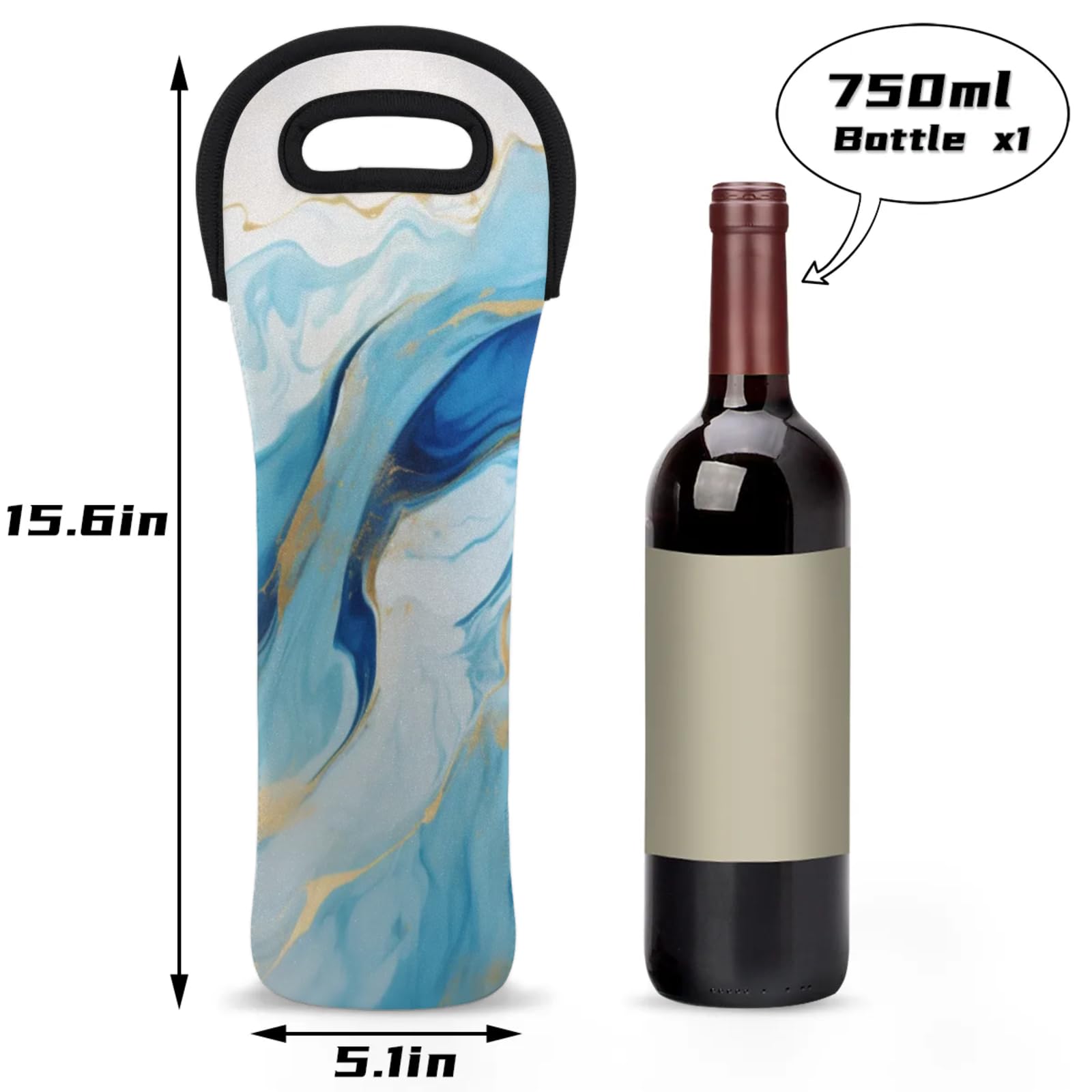 Neoprene Wine Tote Carrier Bag for Wine,Water, Champagne, Beer, Baby Bottles 15.6 x 5.1 Inches, Protective Wine Bag,Luxury Blue