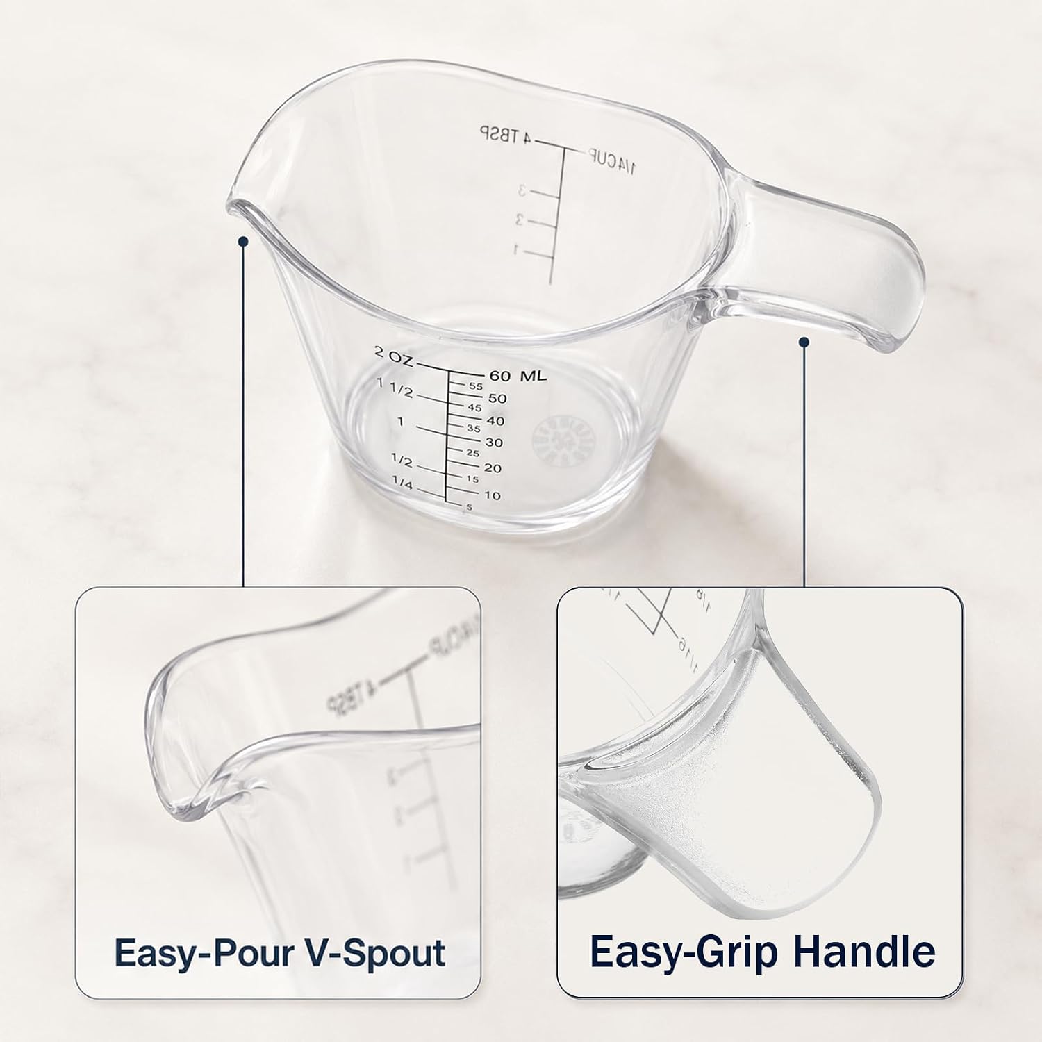 3Pcs Small Measuring Cups 2 Oz Measuring Cups with Easy-Read Marking