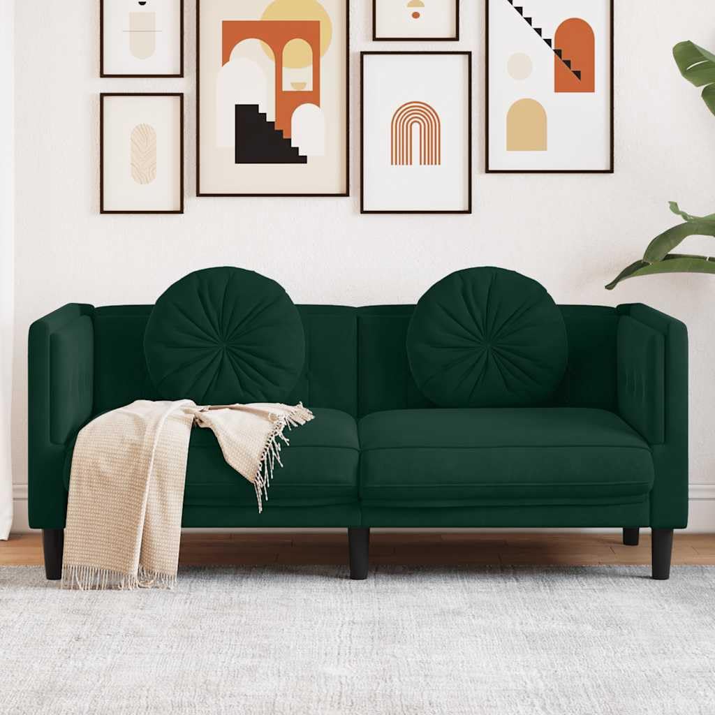 Générique Divano a 2 posti in velluto verde scuro con cuscini, comodo con braccioli e schienale imbottiti, design moderno per soggiorno