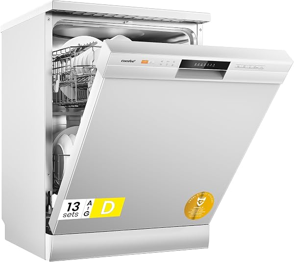 COMFEE' Dishwasher Freestanding with 13 Place Settings, New Upgraded Full Size Dishwasher 60cm Width, CDWPF1301PWD-UK, Auto Door Open Drying, Quick Wash, Hygiene Wash, Delay Start, Half Load -White - 2