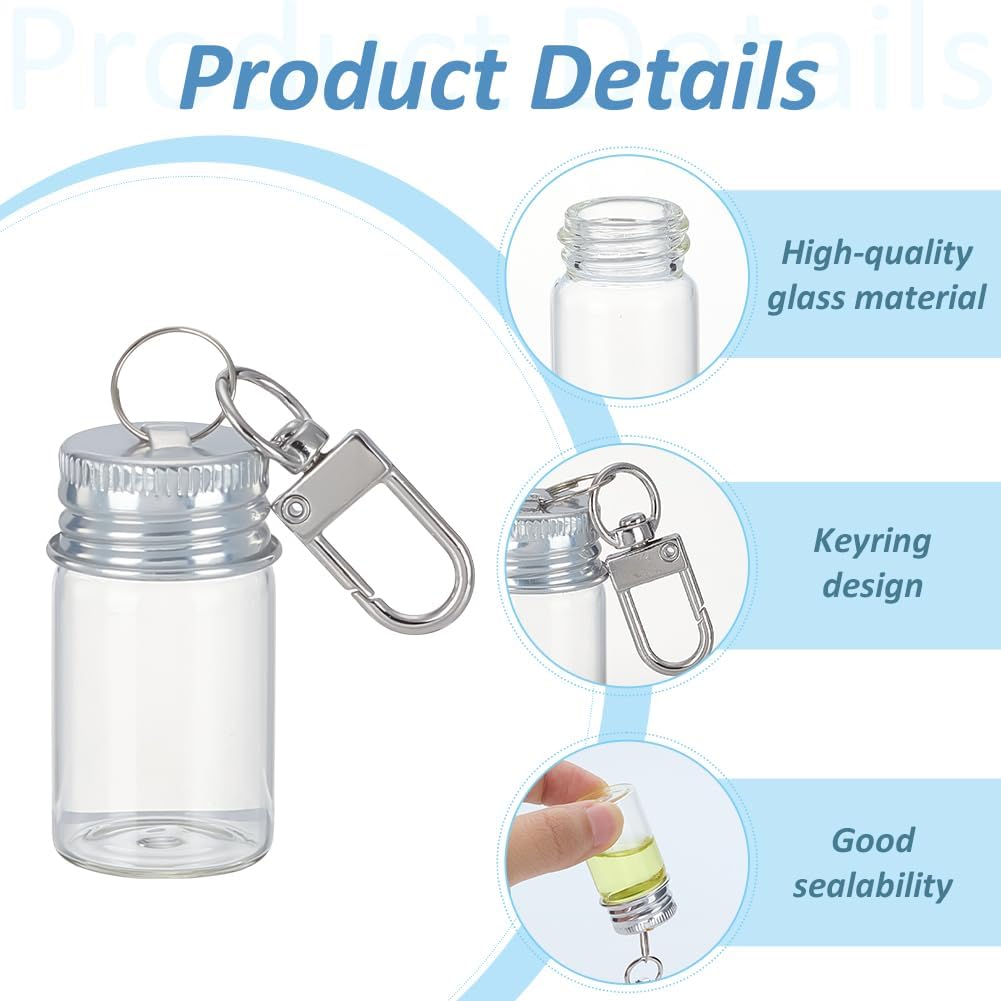 WEBEEDY 40 Pcs 7ml Mini Glass Bottle Keychain Aluminum Lid Tiny Wishing Bottles Keychain Ornament DIY Glass Vials Jars Miniature Message Bottles Pendants for DIY Craft Birthday Christmas Unique Gift image 3