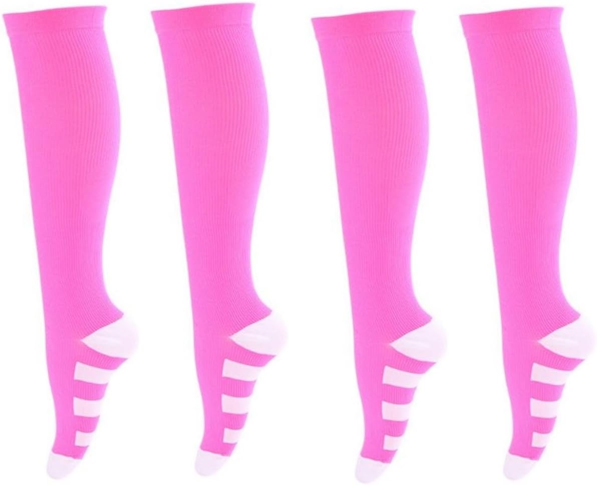 MojaSportsGraduated Compression Socks (2 Pair) Athletic Medical Sports Stockings. (Pink/White Stripes, Small/Medium)