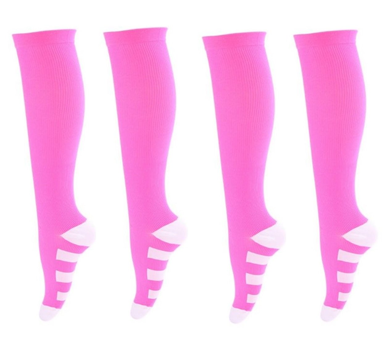 MojaSportsGraduated Compression Socks (2 Pair) Athletic Medical Sports Stockings. (Pink/White Stripes, Small/Medium)