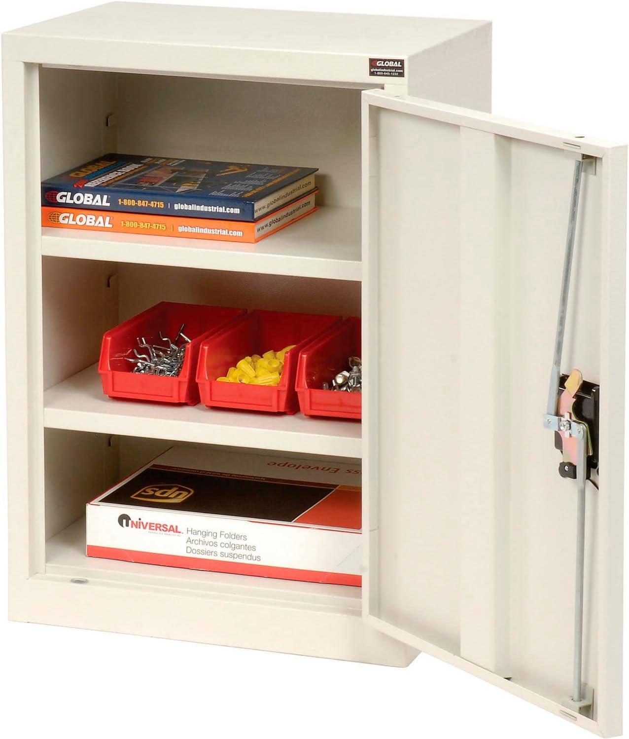 Global Industrial Wall Mount Storage Cabinet, Locking Recessed Handle, 2 Height Adjustable Shelves, 100 lbs Shelf Capacity, 18" W x 12" D x 26" H, Assembled, White