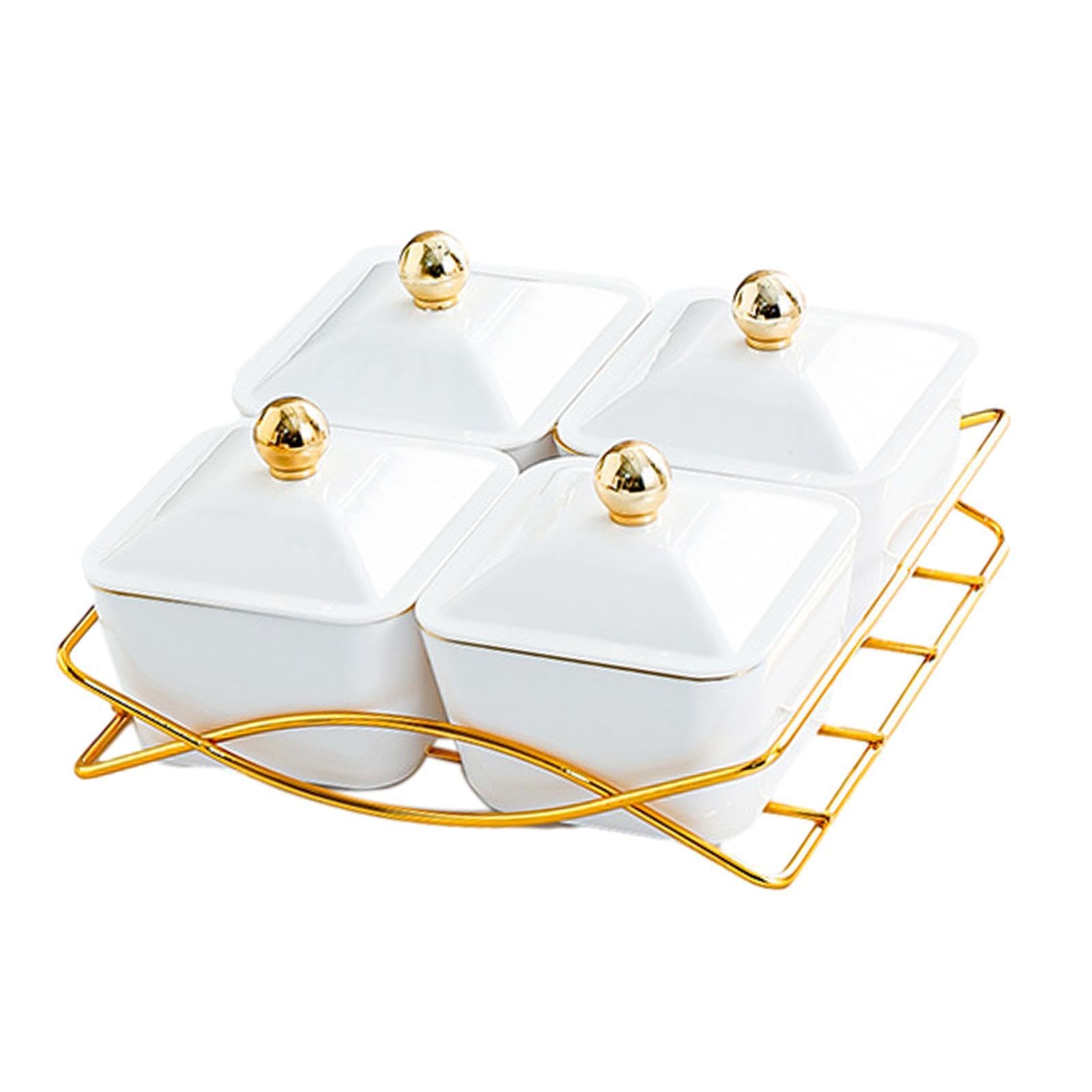 TWISAXC Glass Condiment Serving Tray Bar Container Stylish Snack Serving Trays Beautiful Addition Occasion Made Of Food Grade PP Are Durable To Fruit Dessert, White, 19x18.5x9cm
