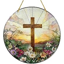 Stained Acrylic Suncatcher, Cross-Shaped Wooden Frame