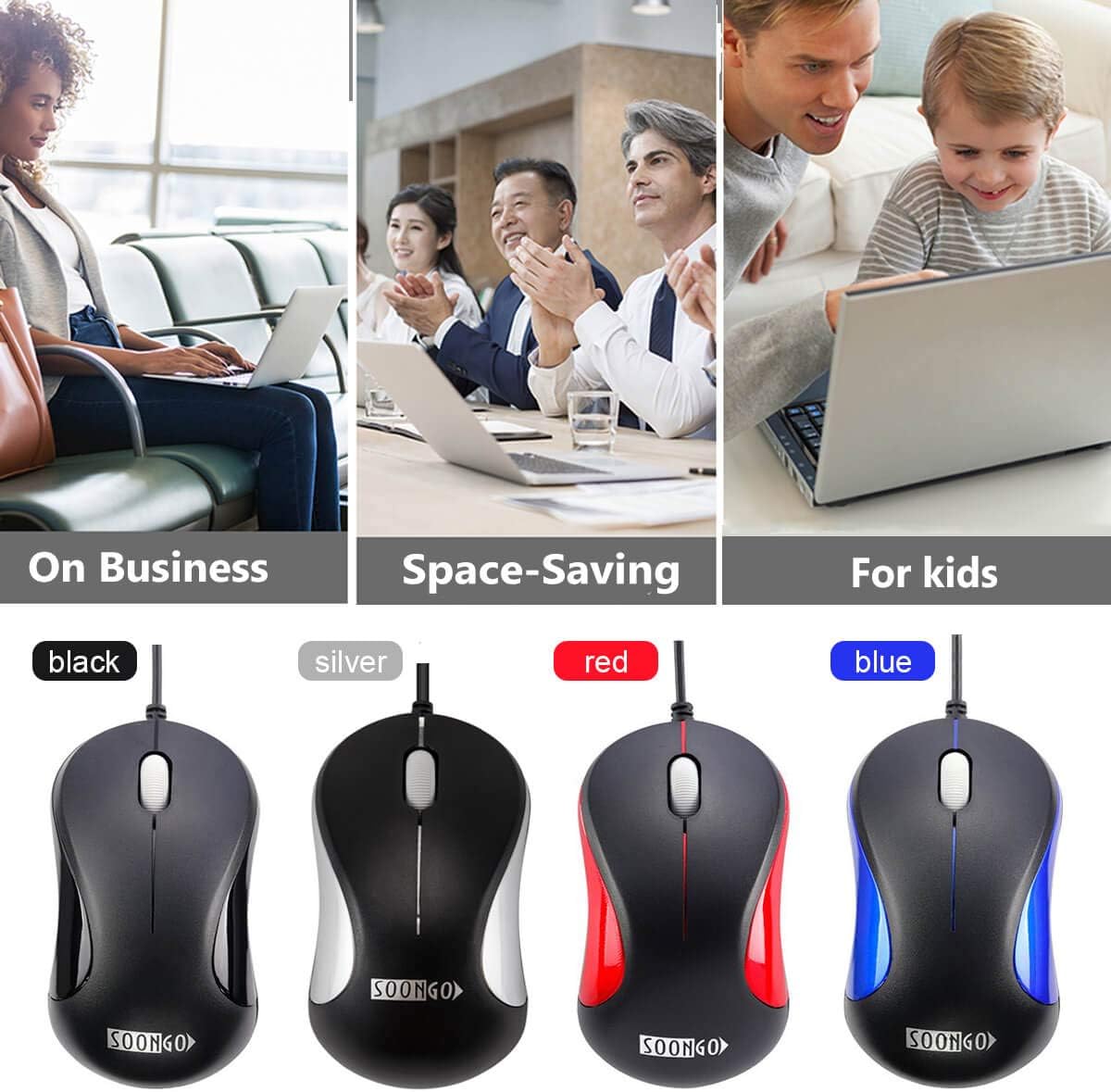 SOONGO Computer Mini USB Wired Optical Mouse Portable for Laptop Notebook, Macbook - Silver, 1 Pack - Image 5