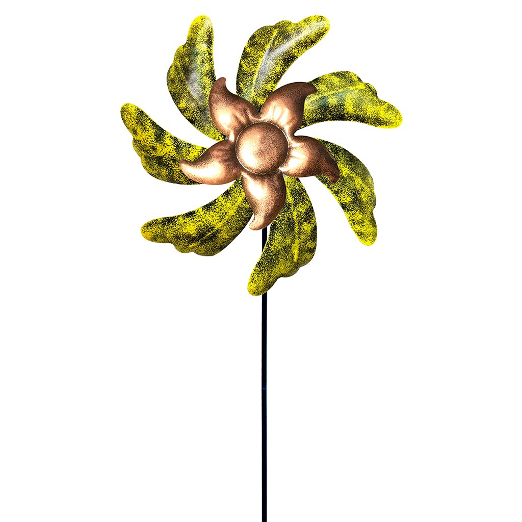 Green Leaf for Wind Spinner Rotating Stake Garden Decor Iron Lawn Insert Decor Stake Yard Patio Vertical Metal Sculpture Winnower Outdoor Courtyard Gardening Decorations