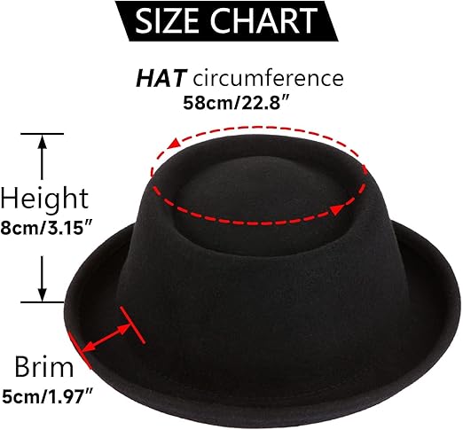 Cappello Pork Pie In Feltro Di Lana - Fedora Unisex Uomo/Donna, Nero, Regolabile - Foto 8