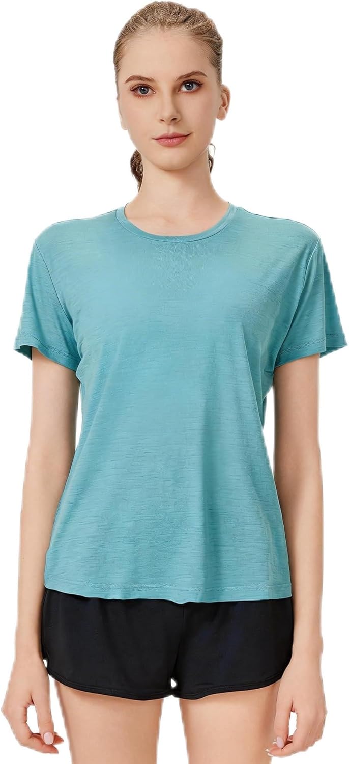 100% Merino Wool Round Neck T-Shirt Women's Short Sleeve Outdoor Hiking