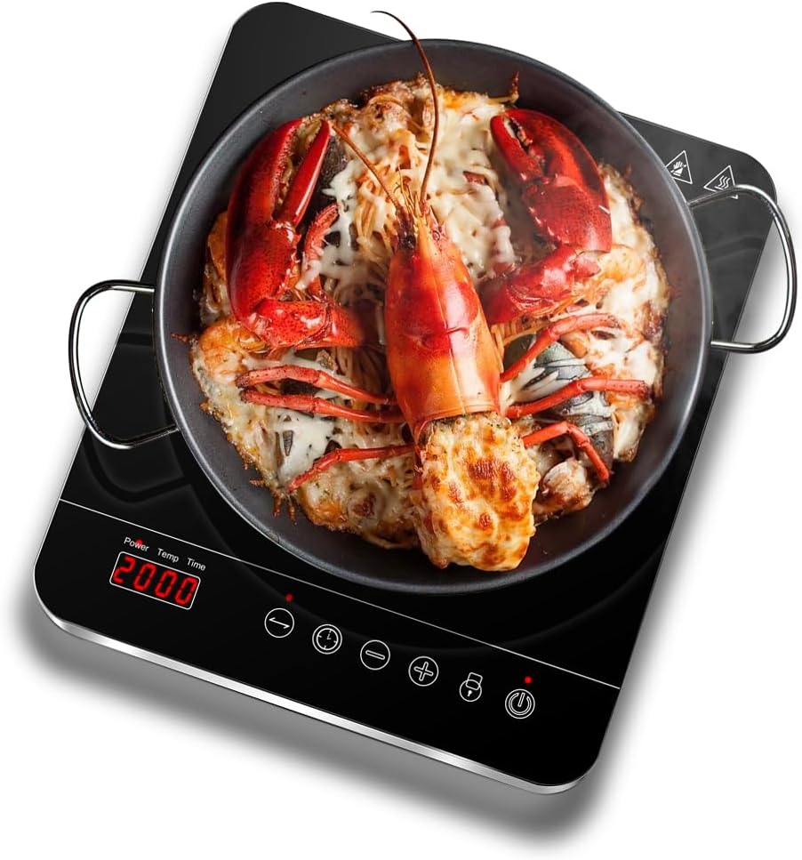 Aobosi Single Induction Cooker,Portable Induction Hob with Slim Body,Ceramic Glass Panel,10 Temperatures and Power Levels Settings,3 Hours Timer,Safety Lock