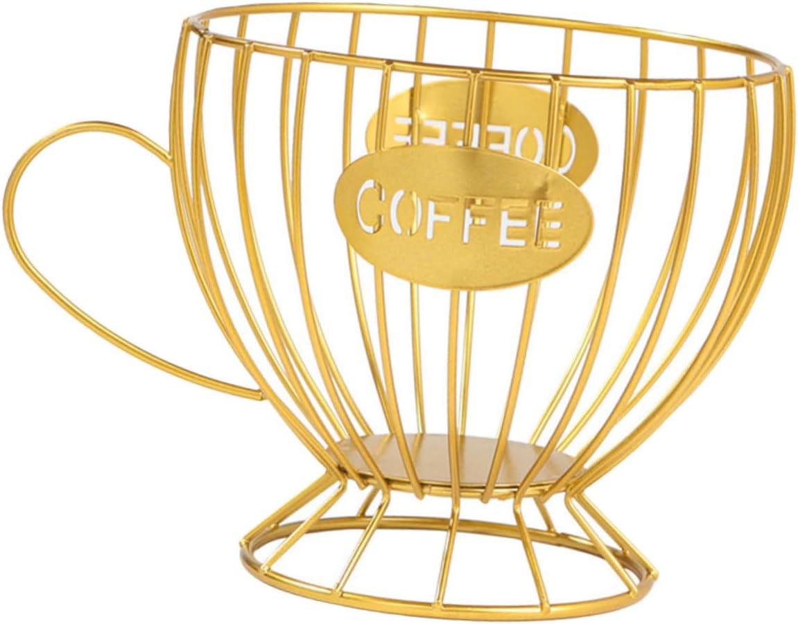 Large Capacity Metal Coffee Pod Holder and Fruit Storage Basket Wire Organizer for Kitchen Countertop Elegant Gold Finish Multiuse Coffee Capsule and Snack Caddy for Home Office