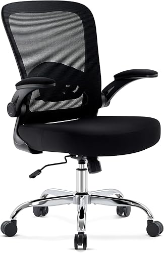 Miniatura 1 de Silla de oficina, silla de escritorio ergonómica de malla con soporte lumbar ajustable, silla de computadora con reposabrazos abatibles, sillas