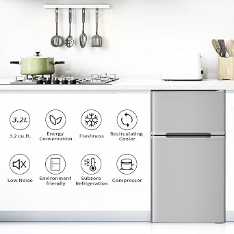 Antarctic Star 3.2 Cu.Ft Mini Compact Refrigerator,Double 2-Door with Adjustable Removable Shelves,Separate Freezer for Dorm/Office/Living roo/Kitchen,BLACK