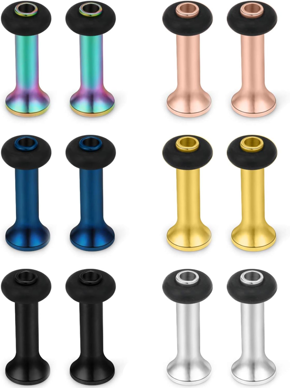 Hoeudjo 12PCS Gauge Tunnel Kit 12G-00G Surgical Steel Ear Gauges Earrings Plugs Stretching Set Single Flared Expanders for Women Men