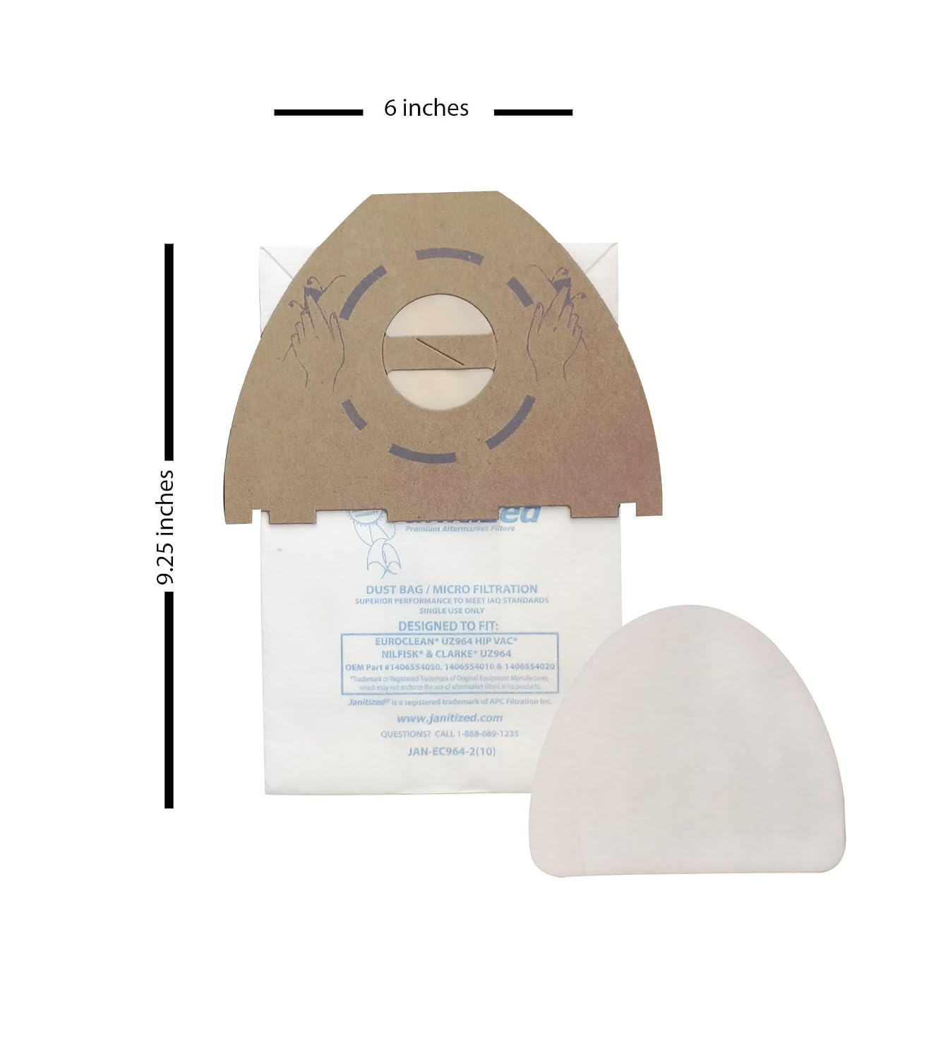 Janitized JAN-EC964-2(10) Premium Replacement Commercial Vacuum Paper Bag for Euroclean UZ964 Hip Vac, Clarke UZ964 & Nilfisk UZ964 Vacuum Cleaner (10-10 Packs)
