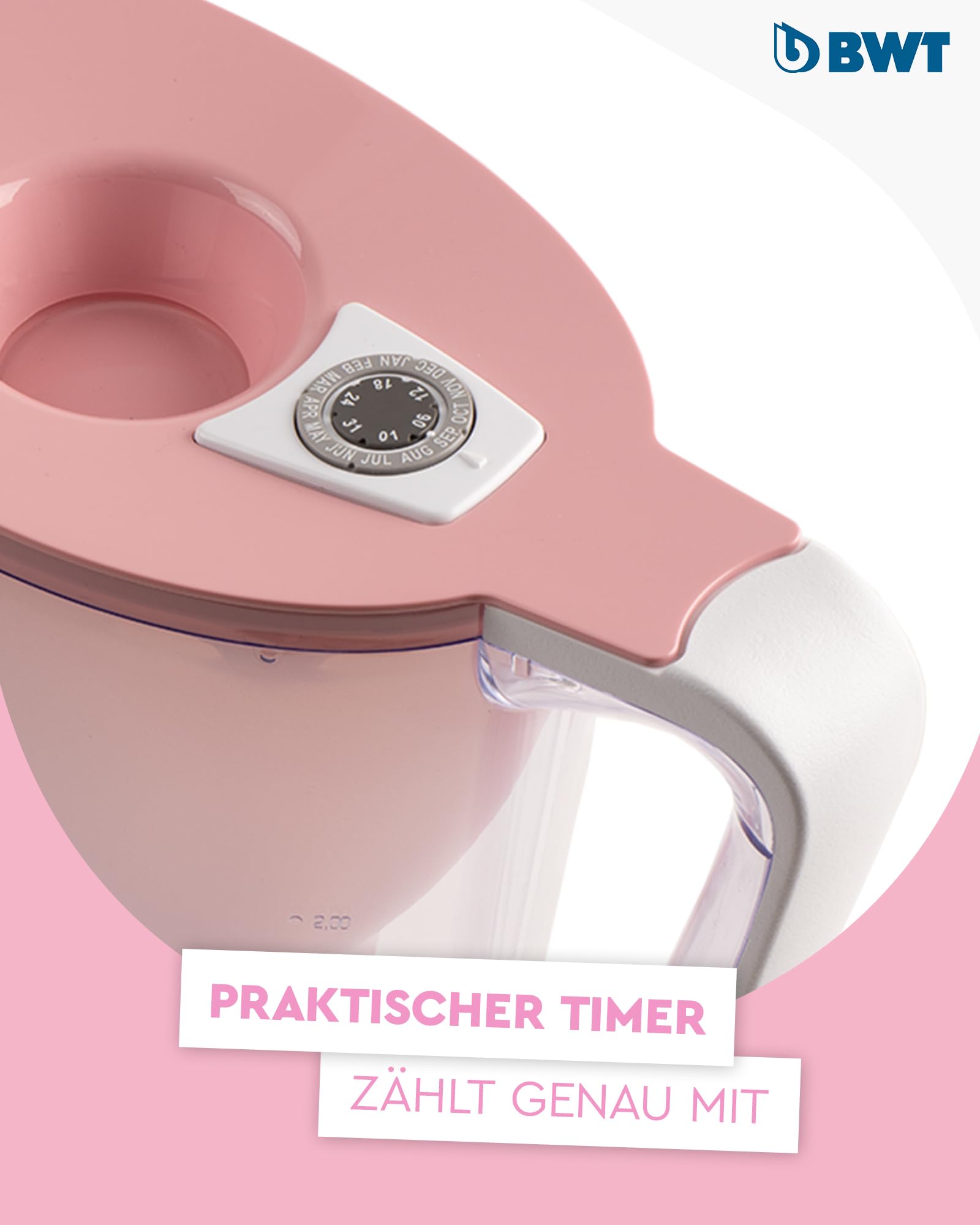BWT AQUAlizer Home Rosa | Caraffa filtrante 2,6 l con 1 filtro al magnesio | depuratore acqua rubinetto | riduce calcare cloro metalli pesanti | per cucina bevande tè caffè