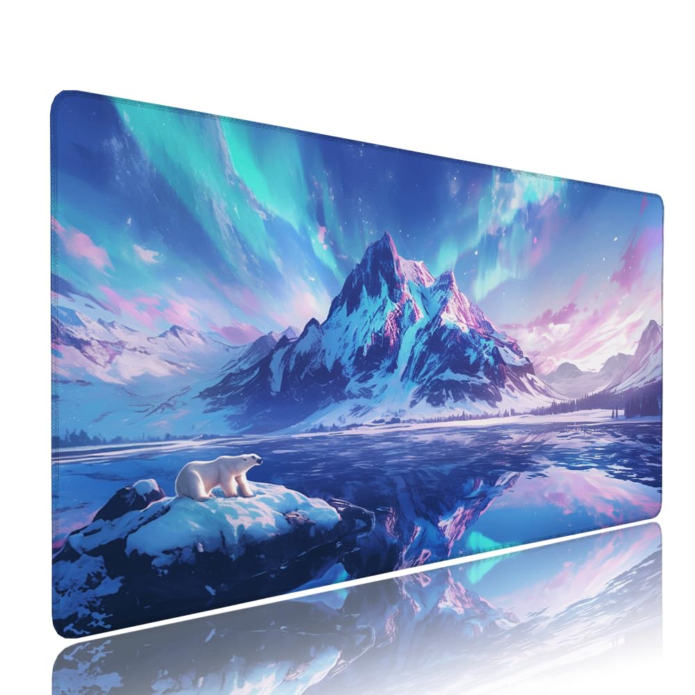 Alfombrilla de Mouse para Juegos, Blu, XXL, Antideslizante, Impermeable, Diseño de Montagna neve, Extendido, Grande, 1200x600x3mm, para PC, Laptop, Ufficio, Famiglia d-868
