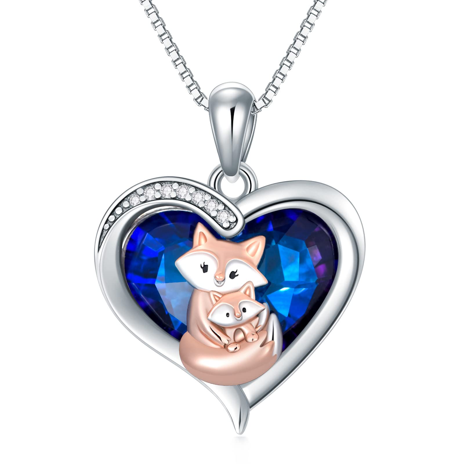 Collana con ciondolo volpe per donne e ragazze argento sterling 925 madre figlia volpe collana di cristallo compleanno festa della mamma gioielli regali per mamma figlia moglie amanti della volpe