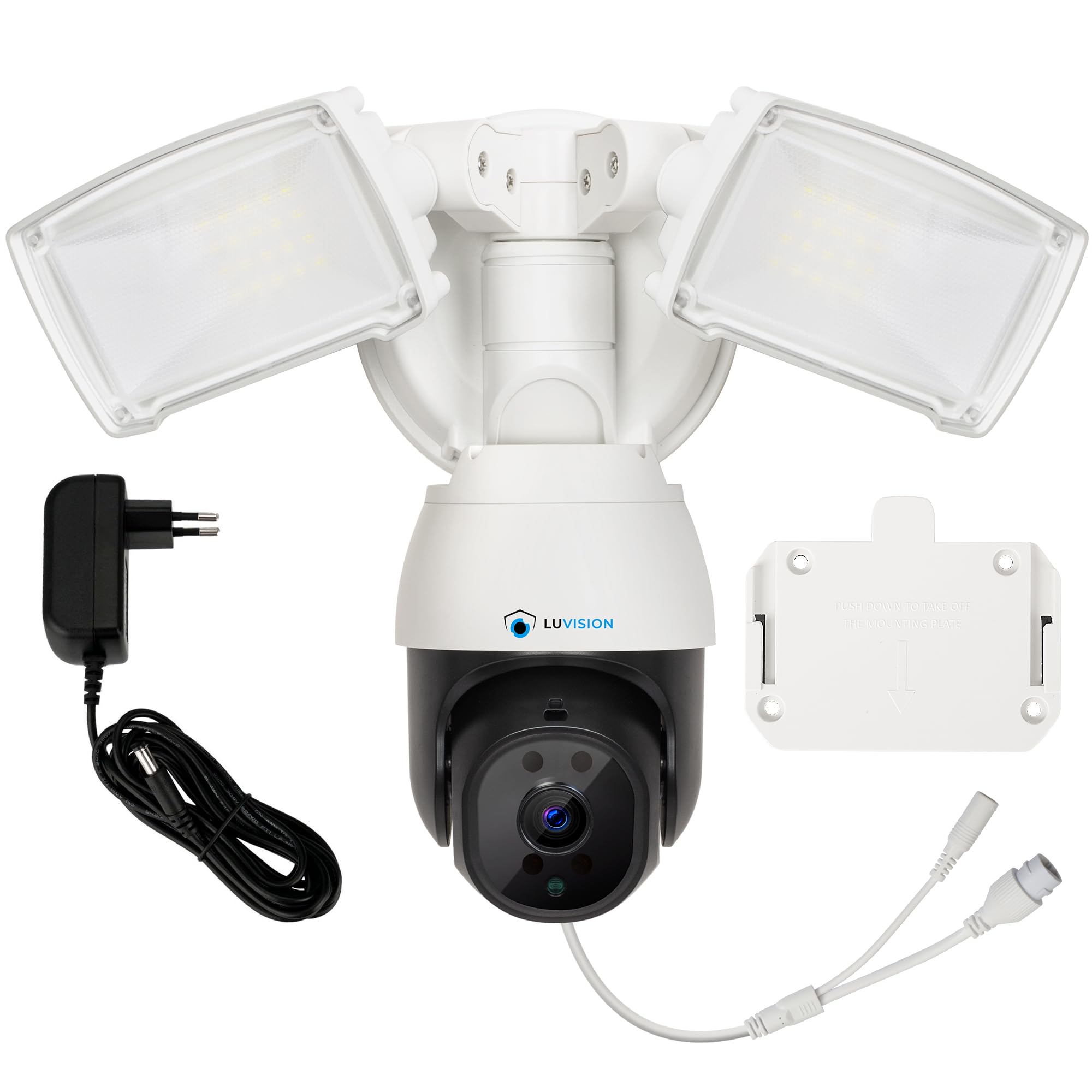 WLAN Überwachungskamera | Sicherheitskamera mit Nachtsicht | Lampe Flutlicht | Kamera Außen Beleuchtung | mit AI Bewegungsverfolgung & App-Steuerung | Smart Home Sprechanlage (mit Netzteil)