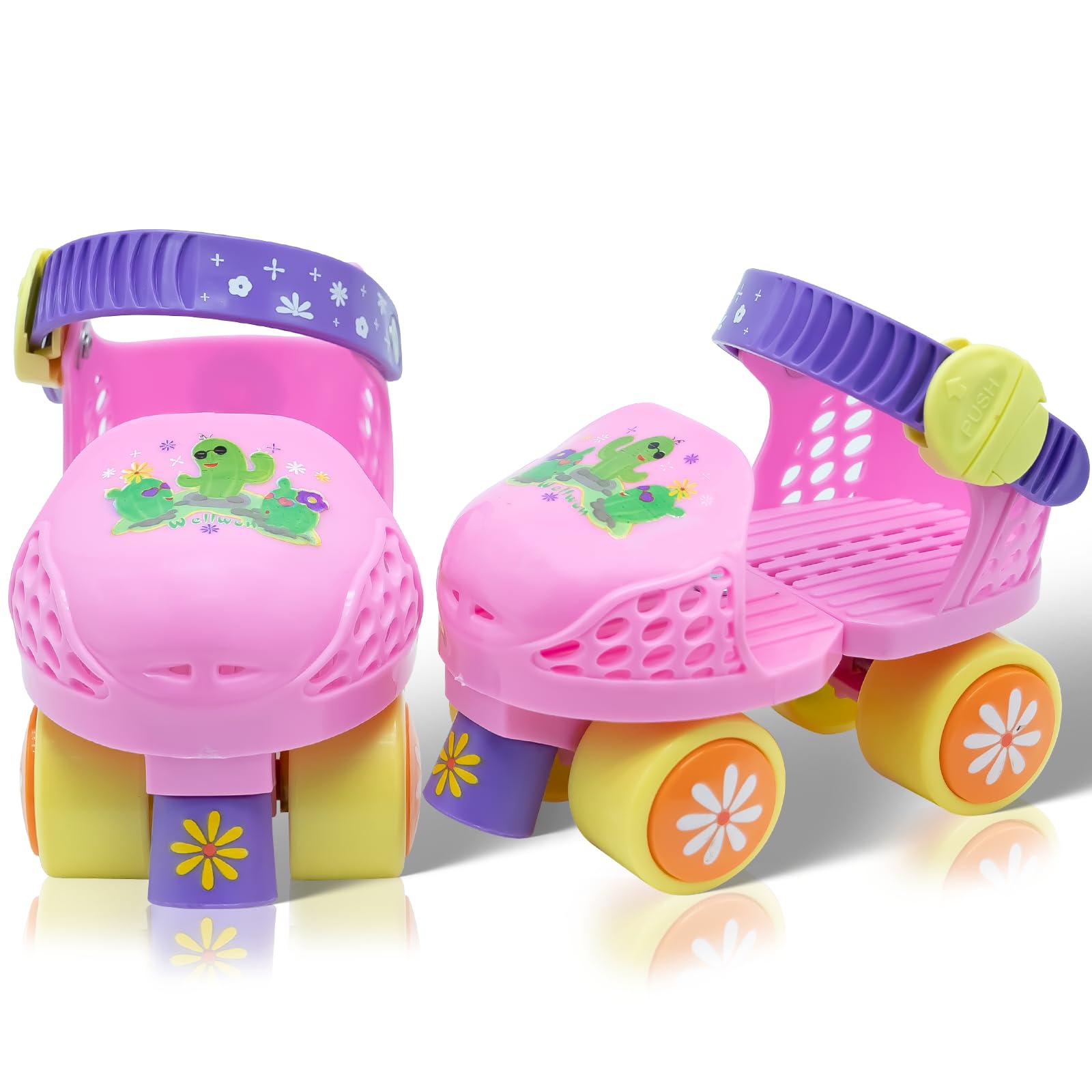 WELLWON Toddler Roller Skate, Adjustable Rollerskates for Girls Boys Age 2-5 Years Old, Kids Beginner Roller Skates Quad-Style 7 Wheel for Children