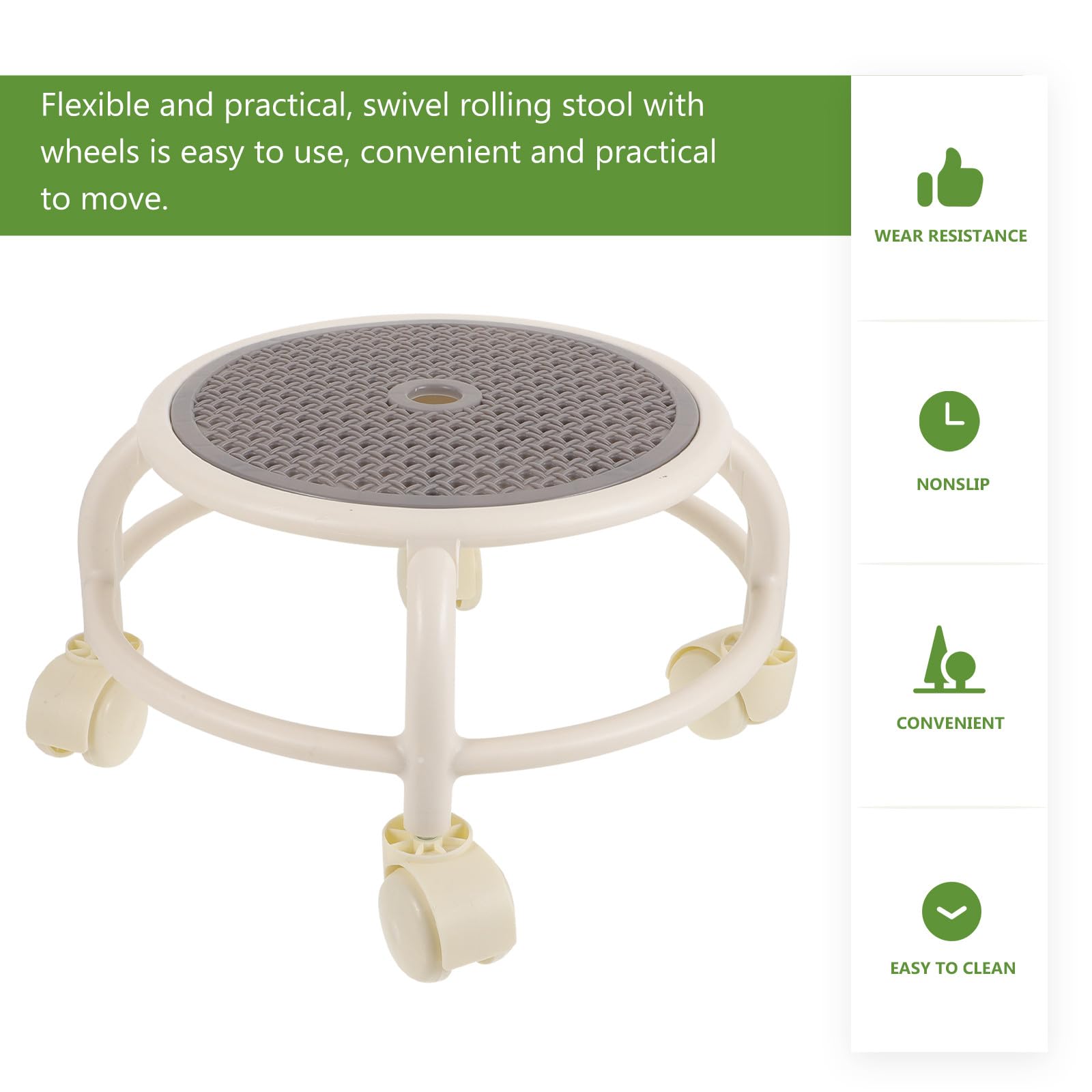 Sgabello Rotondo Sgabello Basso Flessibile e Semplice in Plastica con Ruote Girevoli per Manicure e Pedicure in Salone