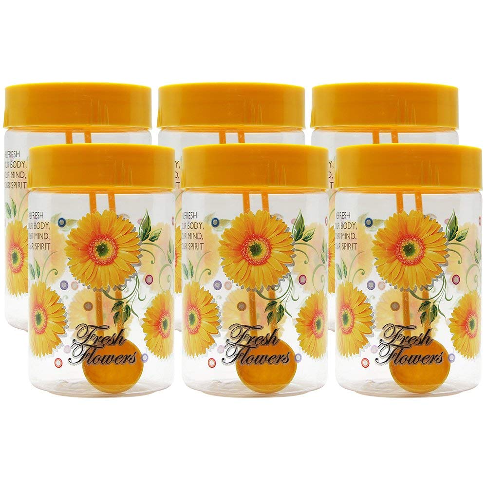 G-PET Print Magic Yellow Plastic Grocery Container Set | Home Kitchen Container | Plastic Jar Set (6, 450ML) - Medium, Yellow, Round, Airtight, BPA Free, Freezer Safe, Dishwasher Safe