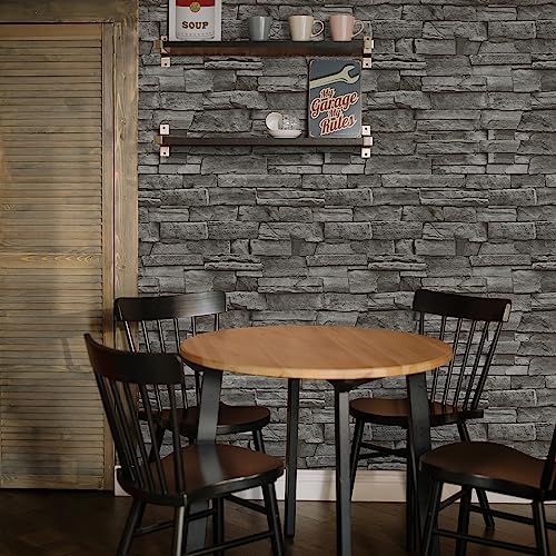 Hode Selbstklebend Tapete Steinoptik, Ziegel Klebefolie Möbel Vintage (90x600cm), Selbstklebende Folie Wasserdicht für Küche Schlafzimmer Wand, Grau Backstein Stein Tapeten Dekoratives