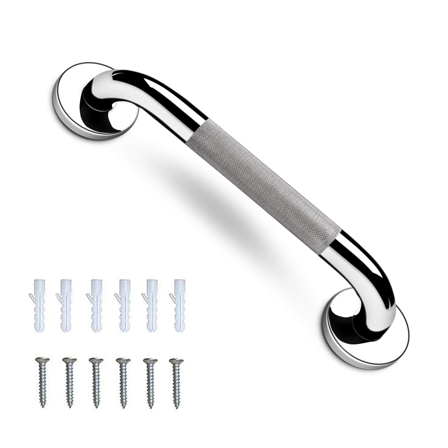 Bathroom Grab Bar, Uong Stainless Steel Bathtub Rails with Anti-Slip Grip, Sturdy Stainless Steel Shower Safety Handle for Kids Elderly Bathtub,Toilet, Bathroom, Stairway Handrail (14.7 inches)