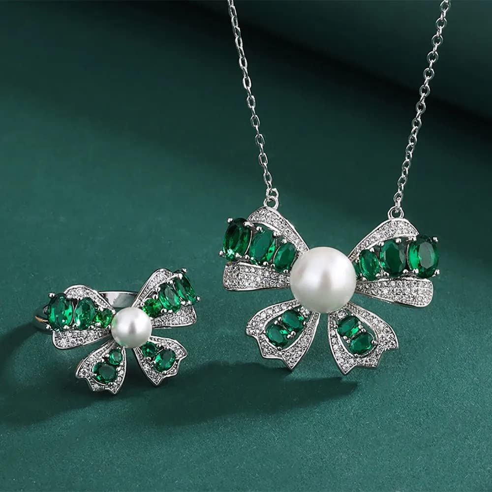 Juego de joyas de lazo con esmeraldas para invitadas de boda 6