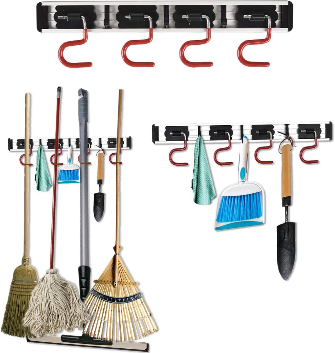 Banveno Heavy Duty Mop and Broom Holder, 4 Position with 3