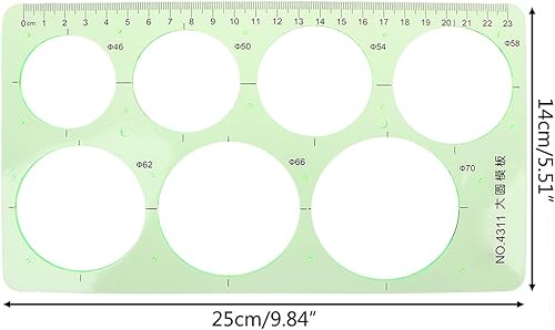 Miniatura 4 de Plantilla circular para dibujar,Plantilla redonda de dibujo de plantillas de dibujo, regla de medición, regla verde transparente de plástico para
