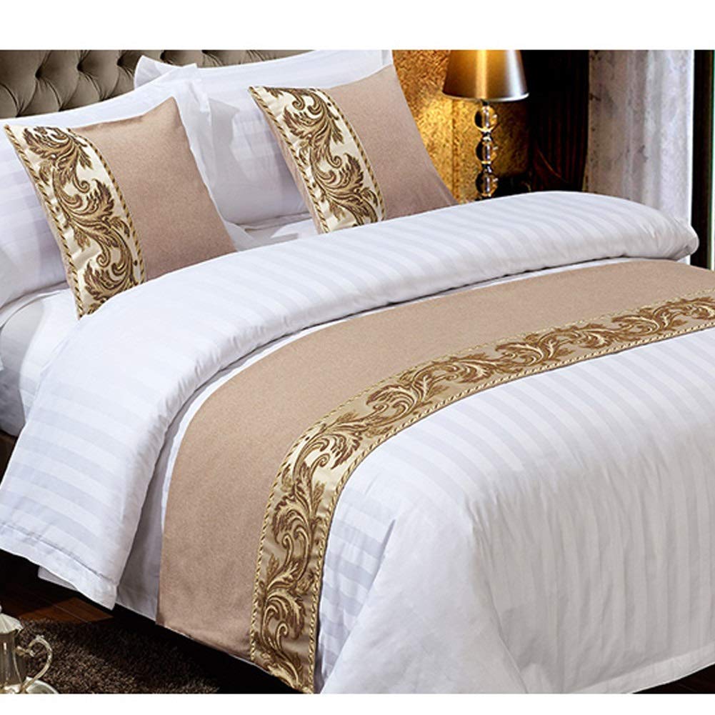 Beige Cotton And Linen Jacquard Bed Runners And Matching Cushions Set, 50x240cm