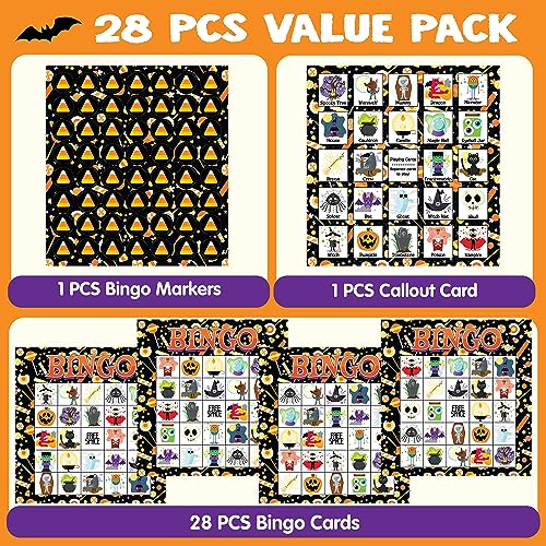 JOYIN 28 Players Halloween Bingo Cards Set, Halloween Bingo Game for School Classroom Family Group Activities, Halloween Party Supplies Adults Kids Indoor Board Games - image 2