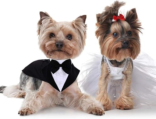 Miniatura 3 de IDOMIK Traje de esmoquin para perros pequeños, medianos y grandes, traje formal de esmoquin para perro con collar de corbatín desmontable y bufanda