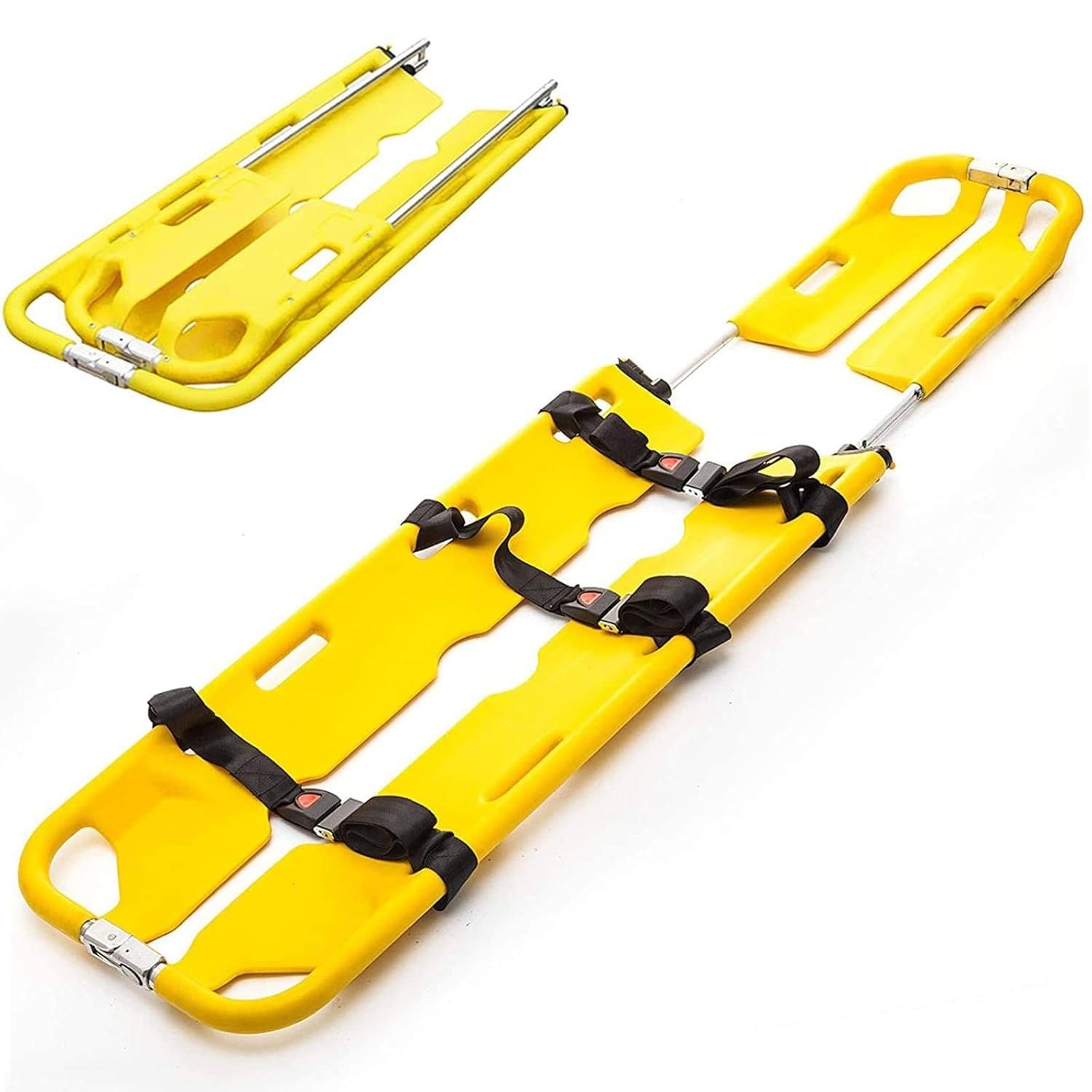 Barella pieghevole in alluminio, 158,8 kg, 160 - 203,2 cm, lunghezza regolabile, trasporto paziente, con 3 cinghie di sicurezza per soccorso di emergenza in ambulanza