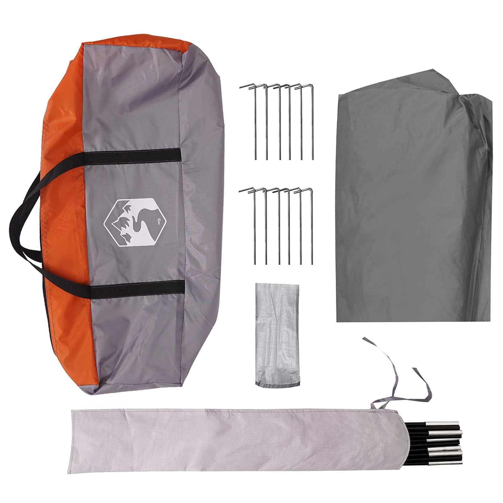 Bâche de camping 695 x 580 x 200 cm, vert olive, bâche de camping en polyester 185T avec cadre en fibre de verre et acier, voile d'ombrage avec piquets et cordes pour l'extérieur