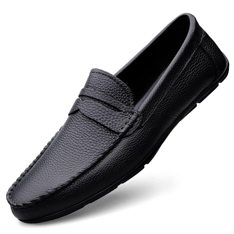 Men's Loafers Round Toe Leather Penny Loafer Slip Resistant Flexible Anti-Slip Fashion Slip-ons