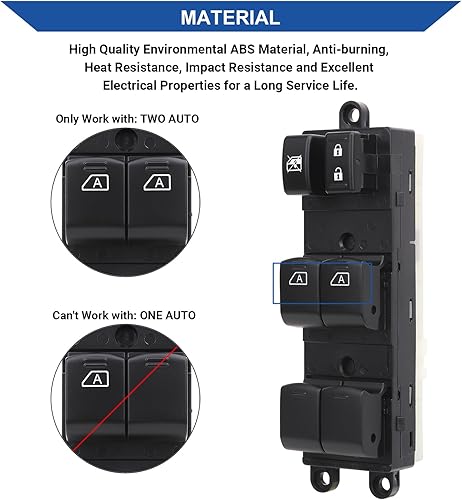Miniatura 5 de Botón de control principal del interruptor de ventana eléctrica delantero izquierdo del lado del conductor compatible con Nissan Pathfinder 2007