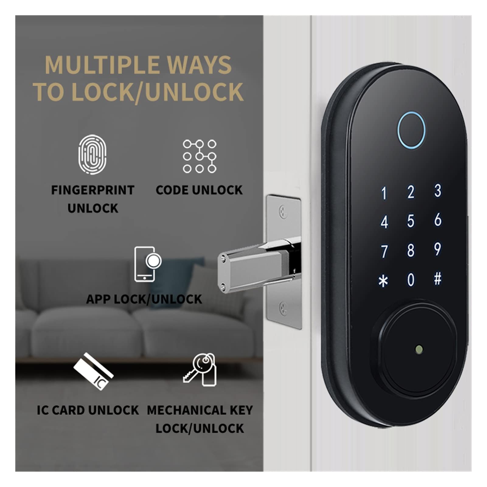 Inteligentny zamek do drzwi, Wodoodporna blokada biometrycznego odcisków palców Security Inteligentny inteligentny Bluetooth Aplikacja Hasło elektroniczne zamki(Basic)