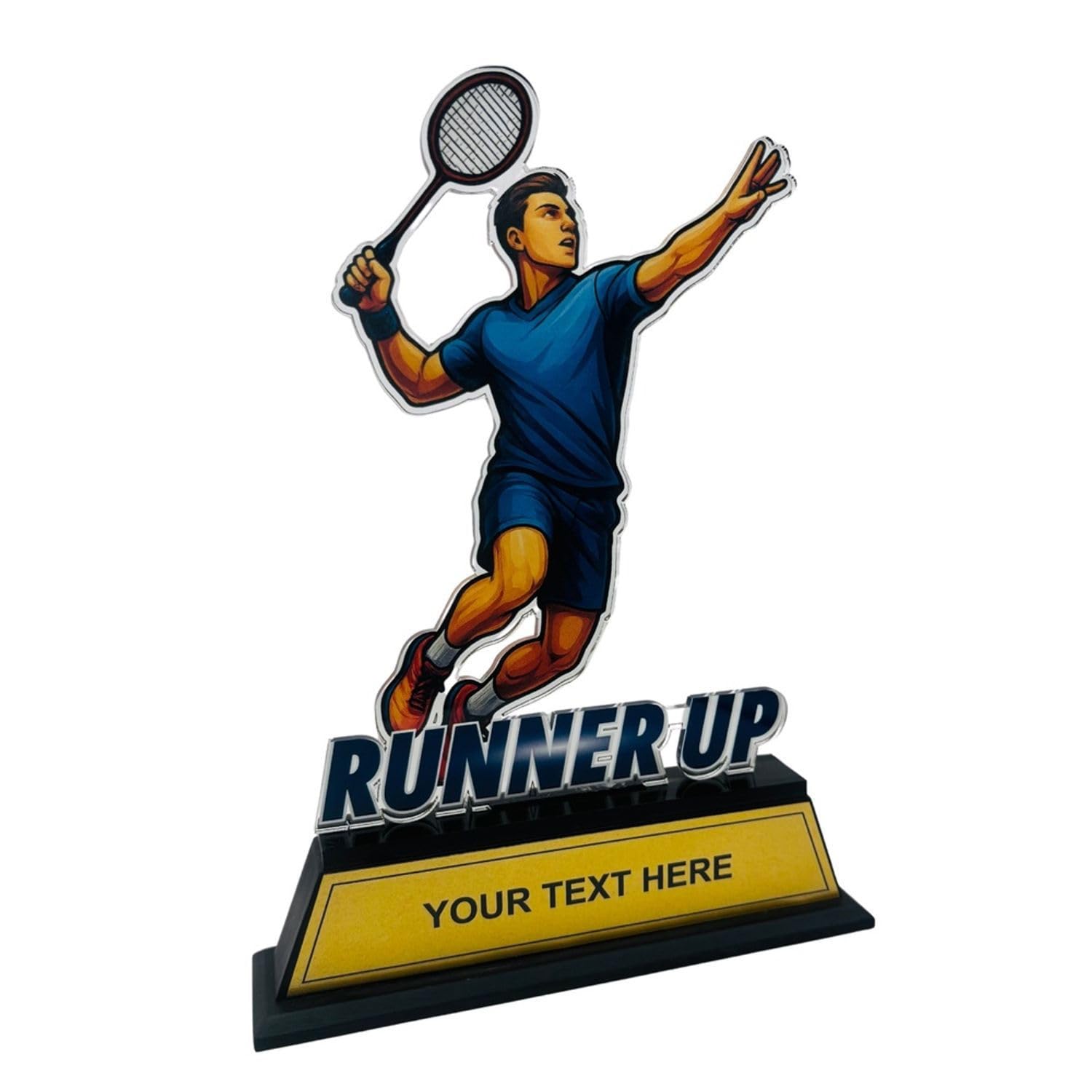 Acrylic Badminton Runner Up Trophy (10 Inch) | Premium Sports Award with Wooden Base | Customizable Badminton Trophy for Tournament, School & Club Events-picture-24